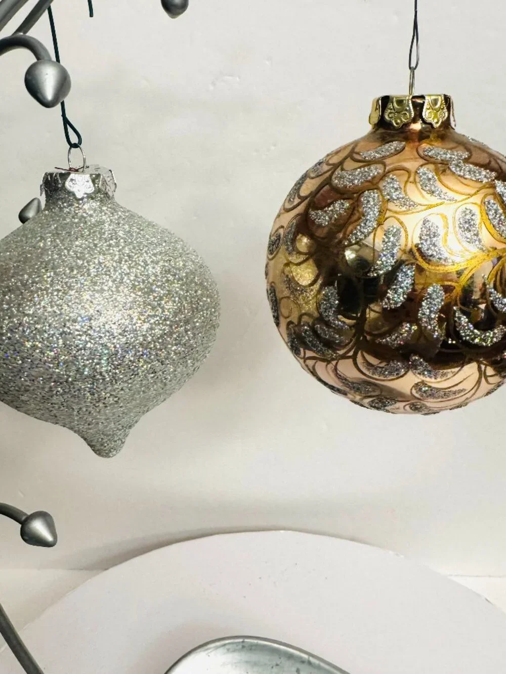 2 Golden and Silver Glass Christmas Balls 4